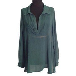 Black Rainn M sheer popover blouse Green Pleats Shirt